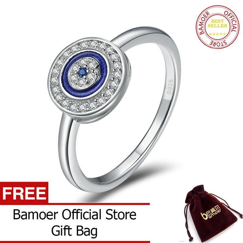 BAMOER Nhẫn Ngón Tay Nữ Mắt Xanh May Mắn Bạc Thật 100% 925 Shpping Miễn Phí, Nhẫn Trang Sức Đám Cưới & Đính Hôn SCR208