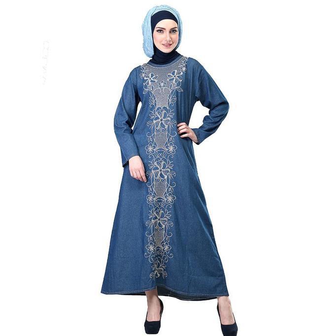 BAJU GAMIS DRESS DENIM BUSANA MUSLIM WANITA CEWEK MUSLIMAH SHJ 797 IL KDLGFHJAS