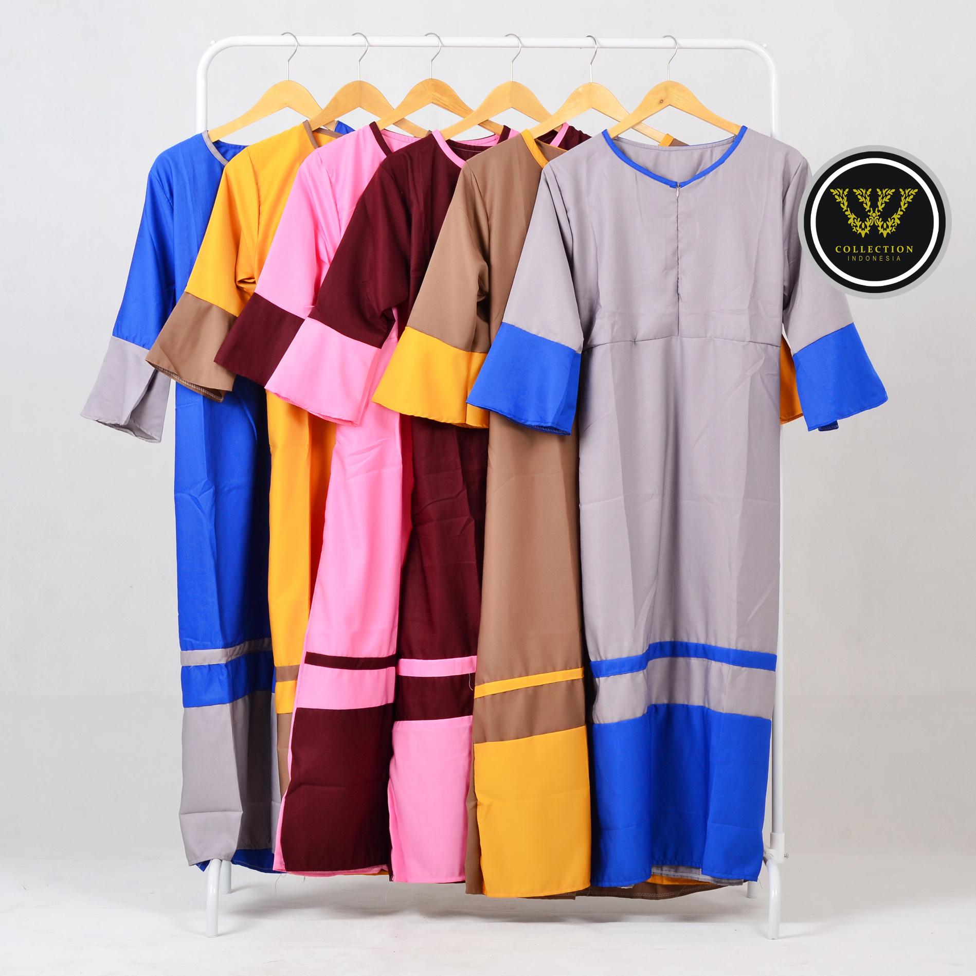 Wuwus - Gamis Balotelli Kerut Pinggang Kombinasi Warna - Fashion Muslim - Gamis Busui