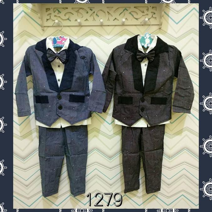 BAJU PESTA KONDANGAN ANAK BAYI LAKI JAS PANJANG TUXEDO ROMPI DASI KUPU - BABYLOVE