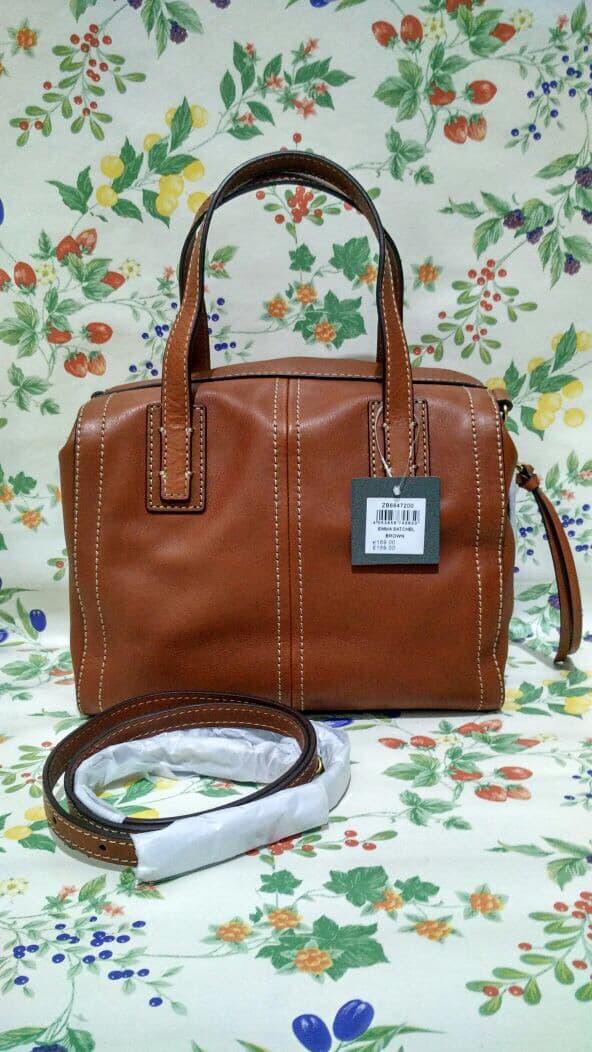 jual tas Fossil emma satchel brown - YVEunx