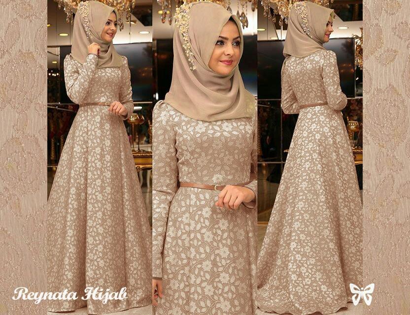 UC Maxi Hijab Dress Gamis Muslim Rey/ Set Terusan Maxi Hijab Gamis Syar'i / Syari Simple Elegant / Gamis Muslimah Wanita / Kebaya Modern Jaguard (ynatare) SS - Mocca - TANPA PASMINAH / Gaun Pesta