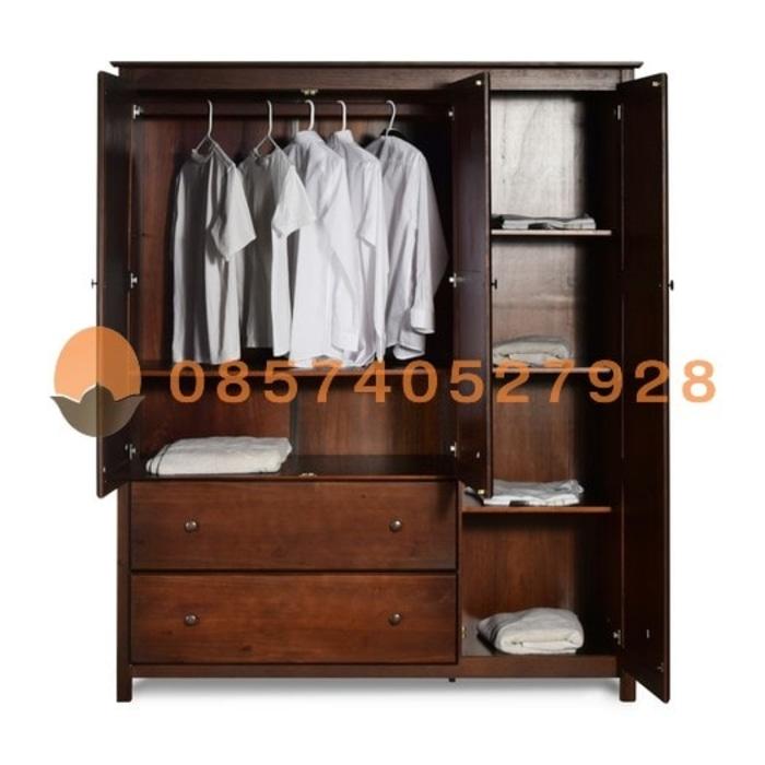Lemari Pakaian Minimalis 3 Pintu 2 Laci Jati