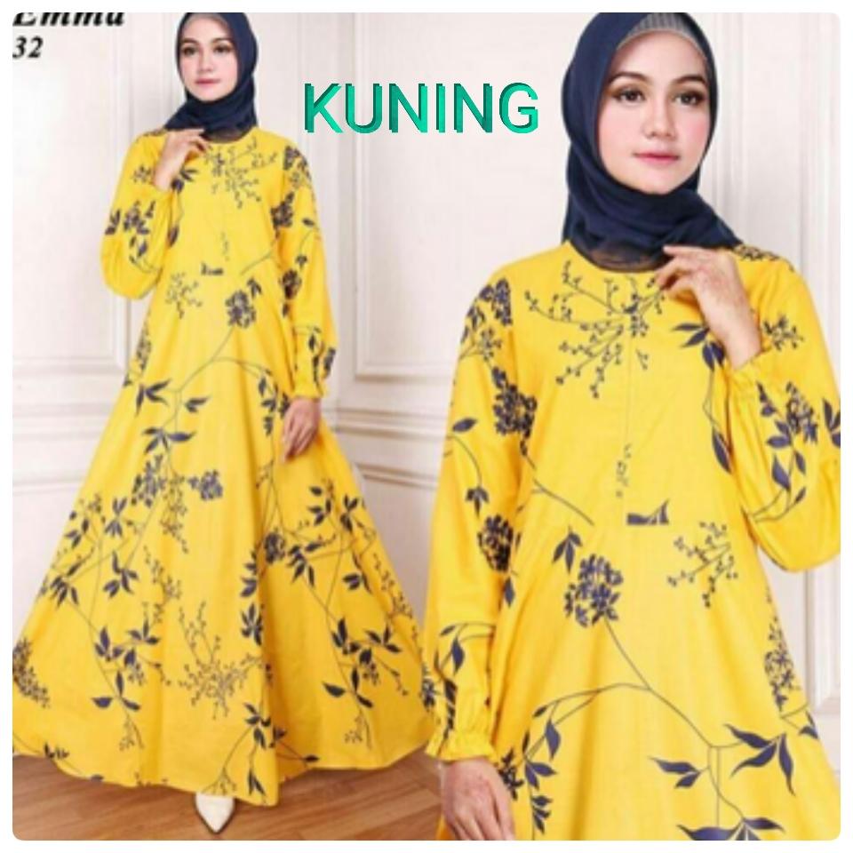 GAMIS MAXI DRESS KATUN WARNA KUNING ( EMMA32) NO PASMINA