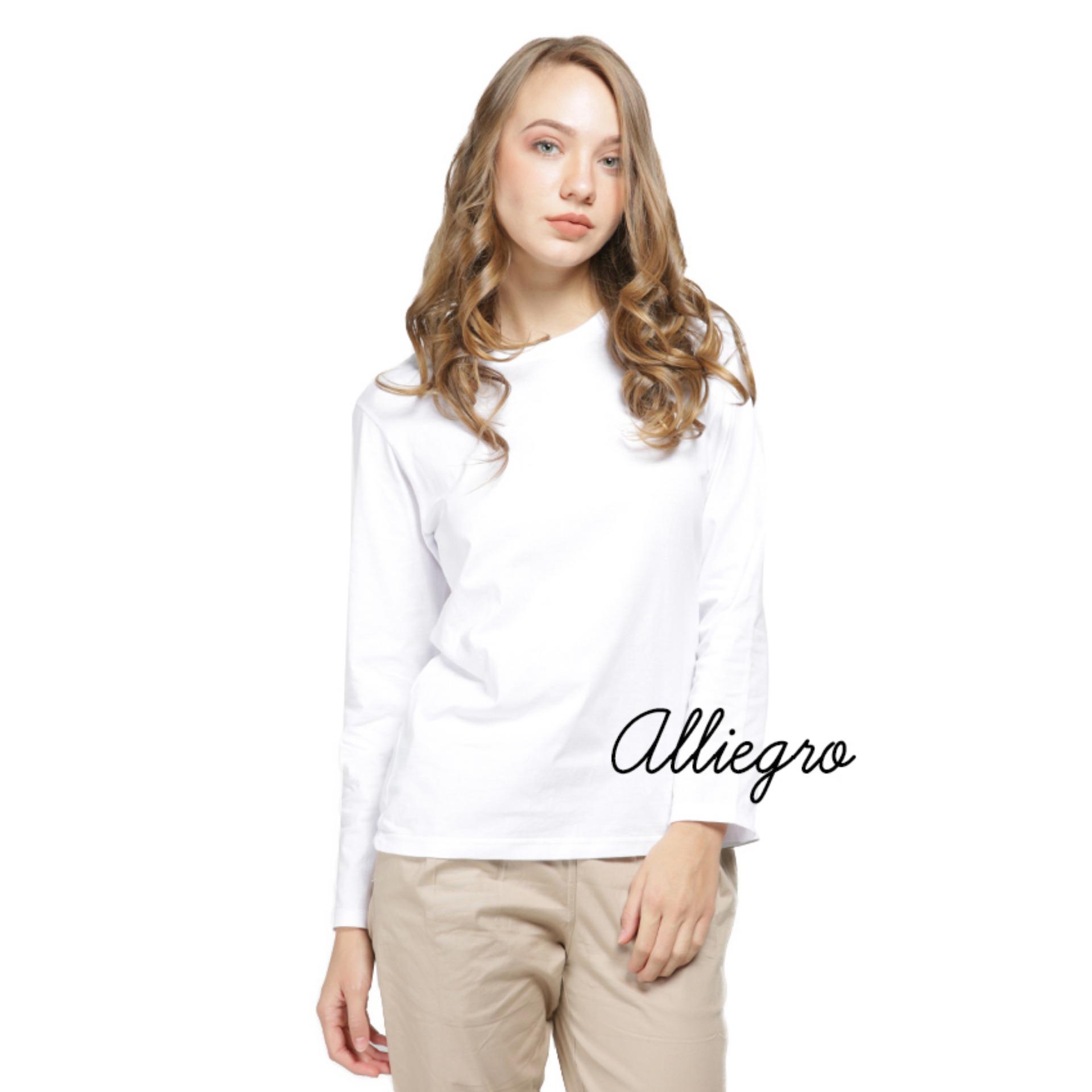 Alliegro Kaos Polos Wanita Lengan Panjang Putih - T-Shirt Kaos Distro Cewek Tumblr Tee Premium Kaos Atasan Wanita