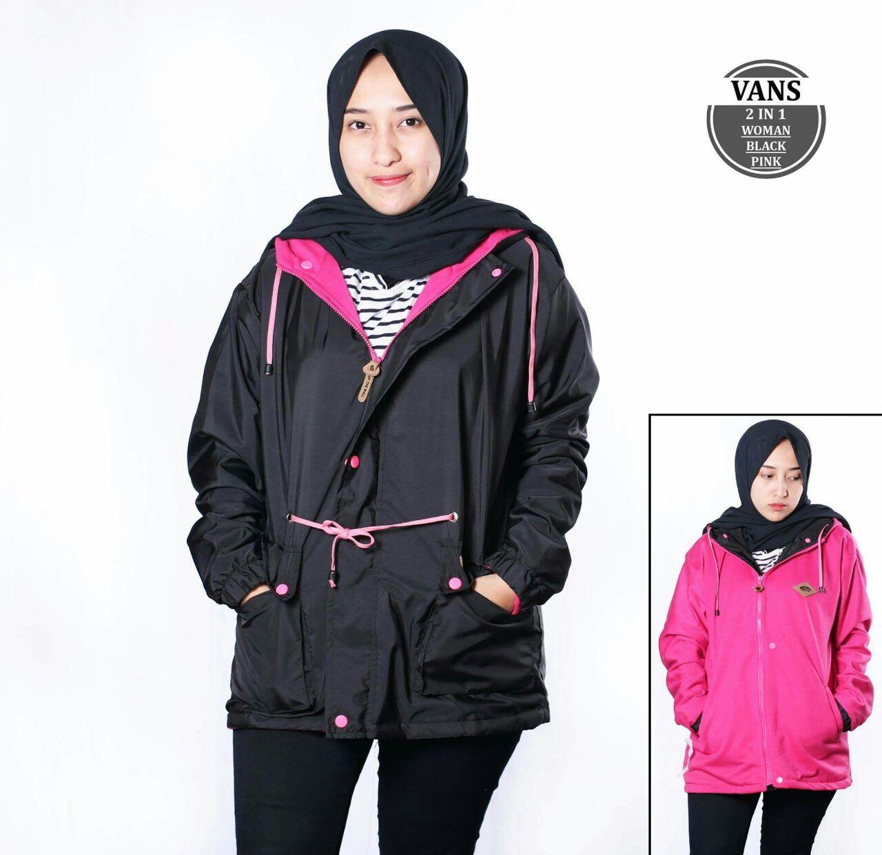 GA JAKET PARKA CEWE 2 IN1 BOLAK BALIK BLACK PINK KEREN