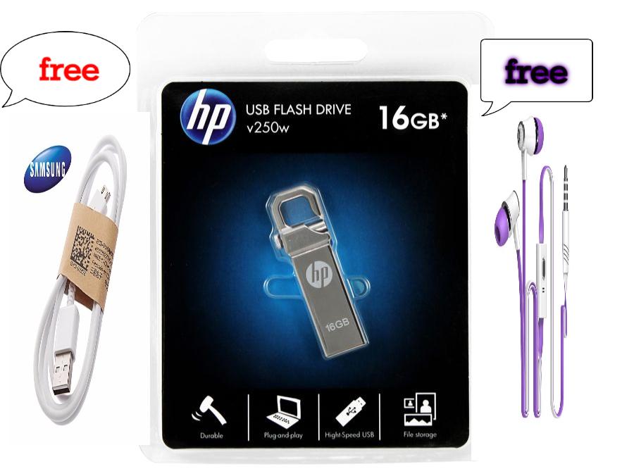 NDR-STORE Flashdisk Flash Drive HP v250w 16GB Stainles Free Kabel Data Dan Handsfree