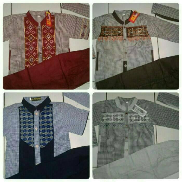 〘HOT pRomO〙OU151 Baju Koko Anak Bahan Katun Motif Kotak2 Tangan Panjang & Pendek
