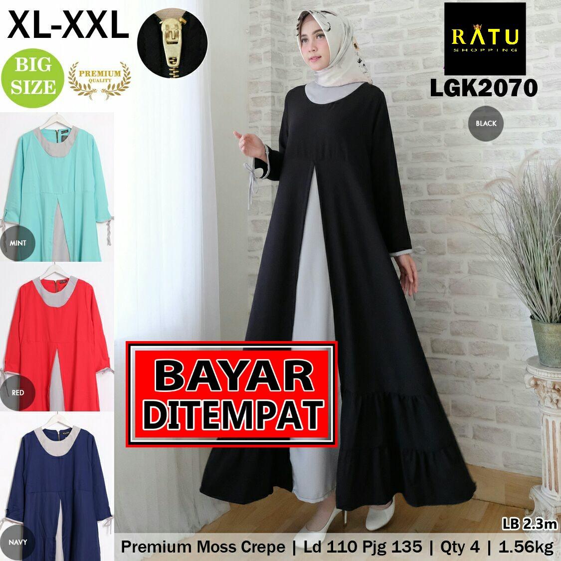 RATU SHOPPING GAMIS BAJU MUSLIM WANITA jumbo big size XXL xxxl Lgk2070 Moss crepe