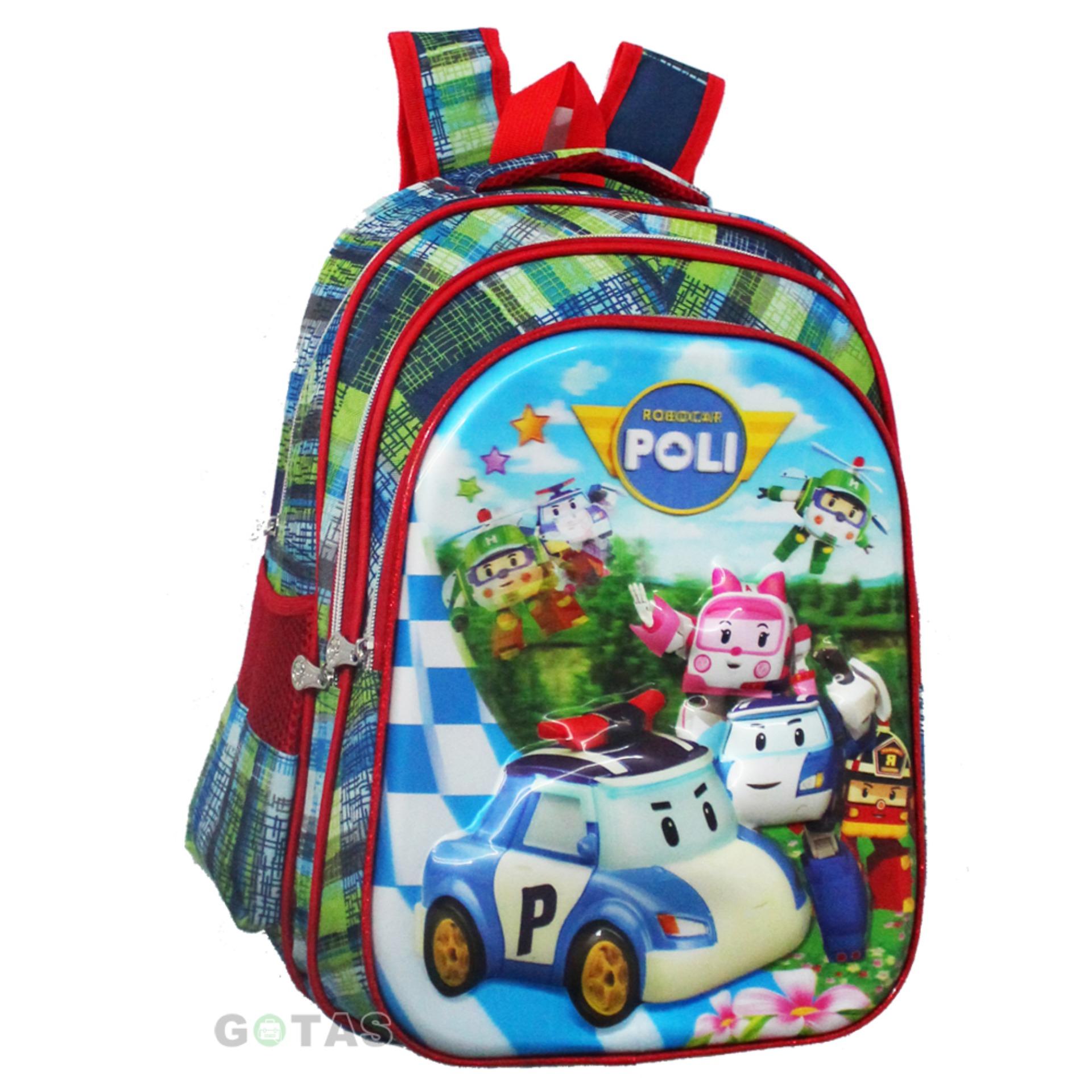 Tas Anak Sekolah SD Karakter Robocar POLI 7D 3Kantong 1668 Tas Impor