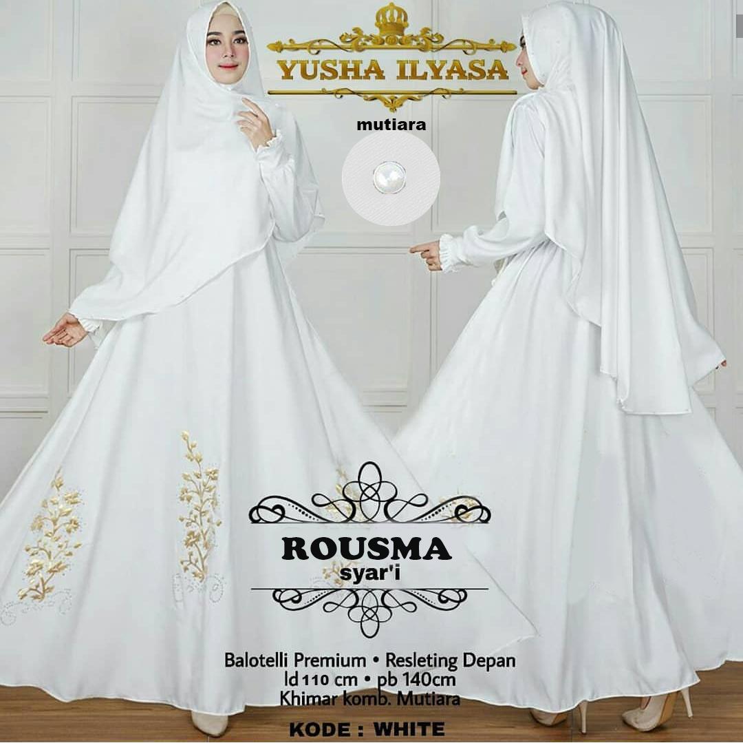 Fasion.Area - Rousma Syari Putih (Dapat Jilbab) / Dress Muslim / Gamis Wanita / Baju Muslim / Hijab Muslim / Fashion Muslim / Syar'i Muslim / Maxi Dress Lengan Panjang / Gamis Modern / Gamis Busui