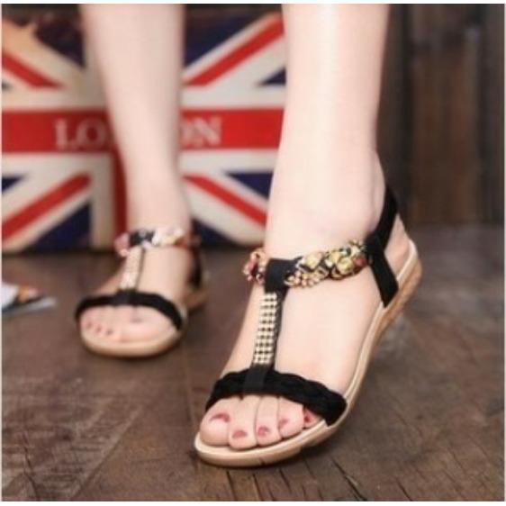 Sandal Wanita Flat Model Terbaru Kepang Bagian Belakang Elastis