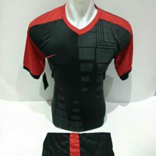 Baju Kaos Olahraga Jersey Setelan Bola Futsal/Volly NK 17 Hitam Merah