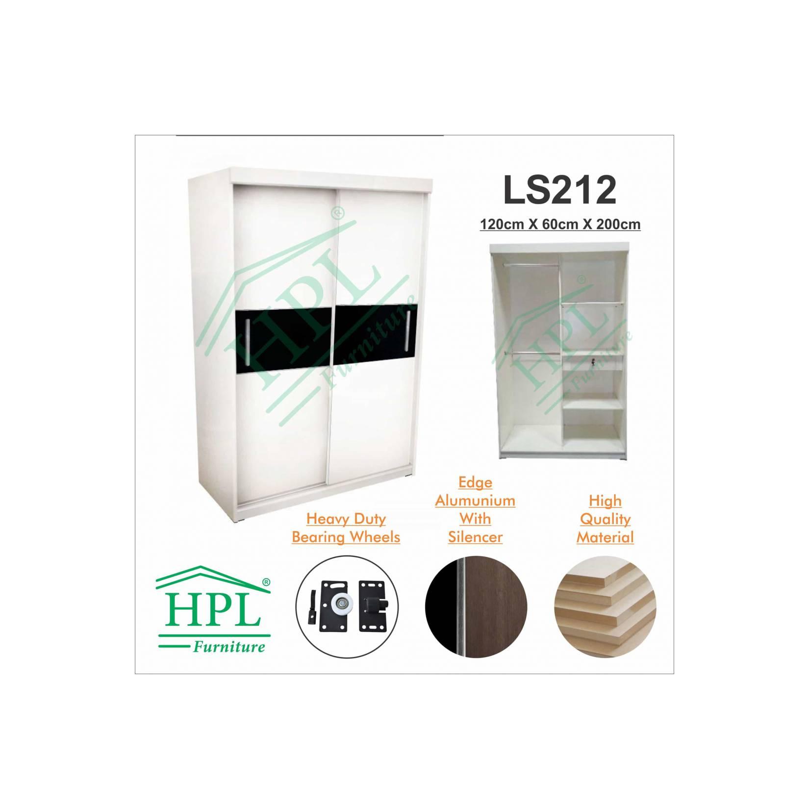 Lemari Pakaian Sliding Door 2 Pintu HPL - White Glossy strip