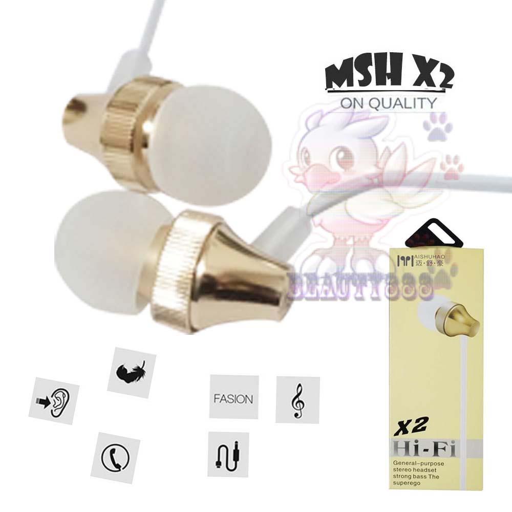 MSH X2 HI-FI Handsfree With Mic & Volume Control Headset Samsung Headset Oppo Headset Vivo Headset Xiaomi Handsfree Universal untuk semua jenis merk Handphone dan Komputer