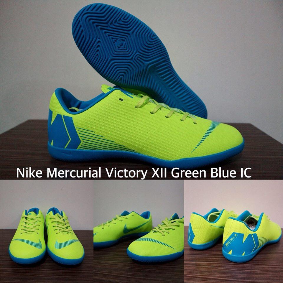 SEPATU FUTSAL NIKE MERCURIAL VICTORY XII GREEN BLUE IC + GRADE PREMIUM + BOX ORIGINAL !