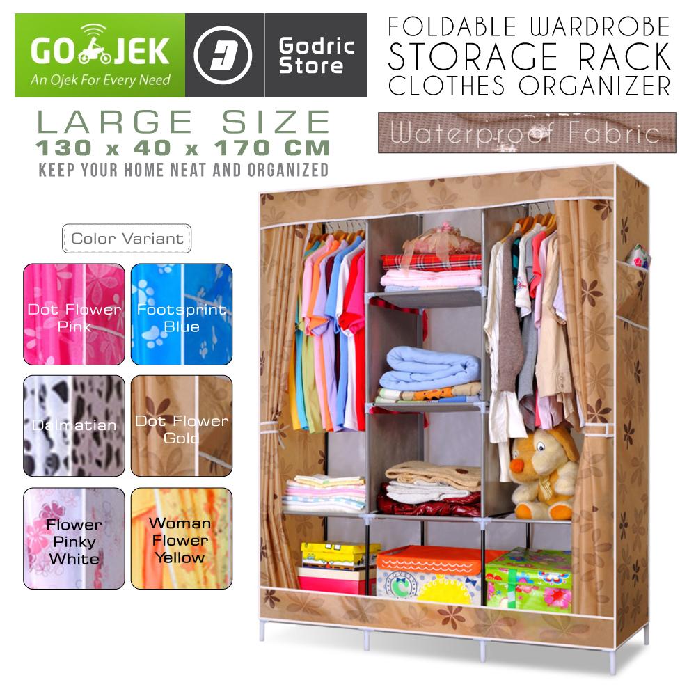 Godric Lemari Baju / Rak Pakaian / Wardrobe Motif Jumbo Size 130 x 45 x 170 CM - Dot Flower Gold