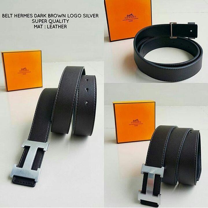 ikat pinggang Hermes Dark Brown Logo Silver