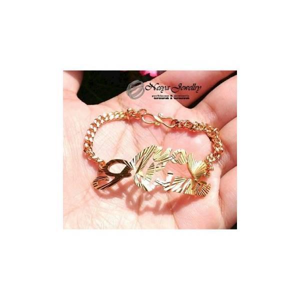 Gelang Rantai Cahaya Ukir Nama Lapis Emas