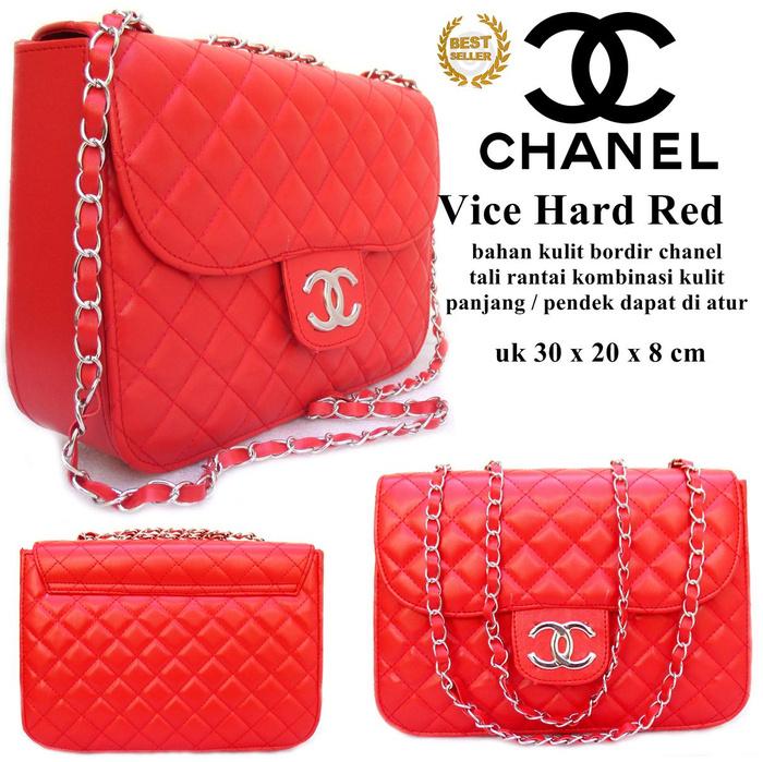 TAS WANITA KULIT CHANEL VICE MERAH - 6fWSYB