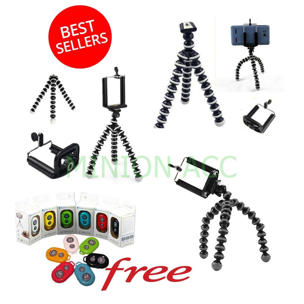 Universal Mini Tripod Gorila / Tripod Mini Untuk Hp / Pocket Camera + Holder U Free Universal Remote Shutter Tomsis Bluetooth Camera Android & iOS FREE Tripod FDT Mini
