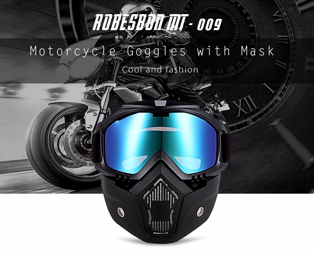 ROBESBON MT-009 Motor Kacamata dengan Masker Yang Bisa Dilepas dan Filter Mulut Harley Style Protect Padding Helm Kacamata(Colorful)