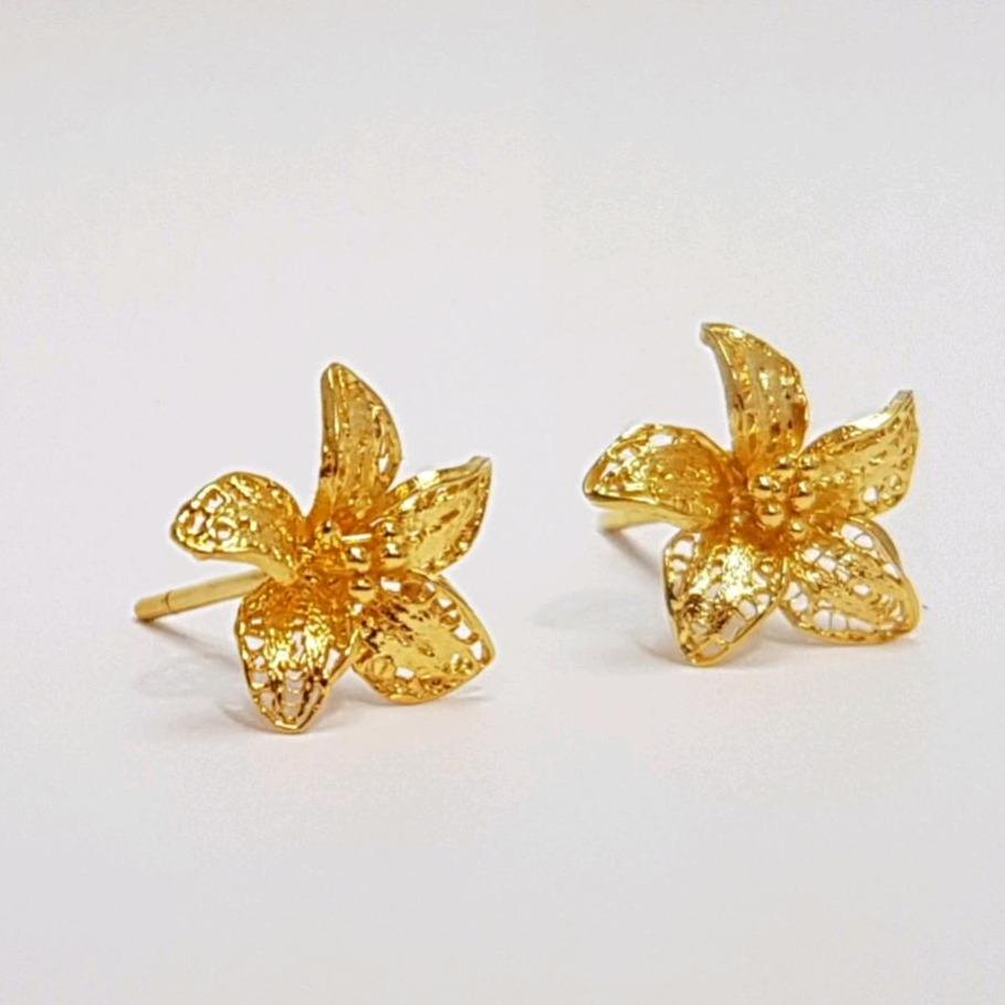 Giwang Emas Asli Bunga Kendari Kadar 700 / Giwang / Anting Stud / Anting Tusuk / Bunga Kendari / Earrings / Gold