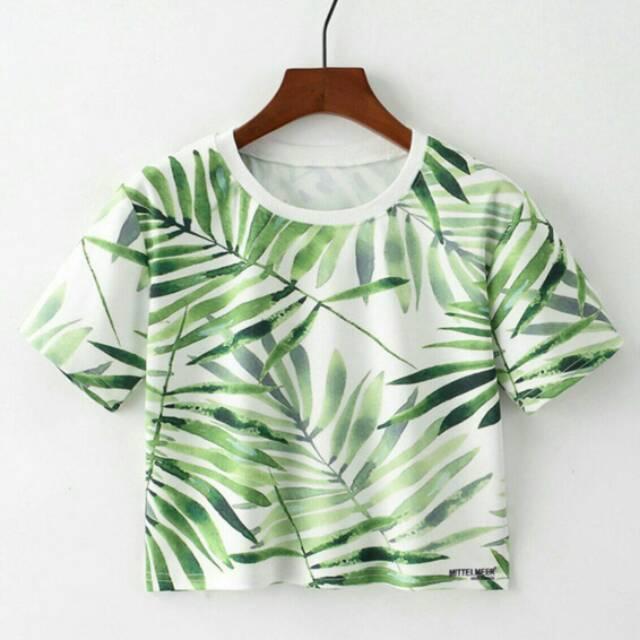 CROP TEE DAUN HIJAU / ATASAN WANITA / FIT TO L / BAJU MURAH / FASHION / CASUAL
