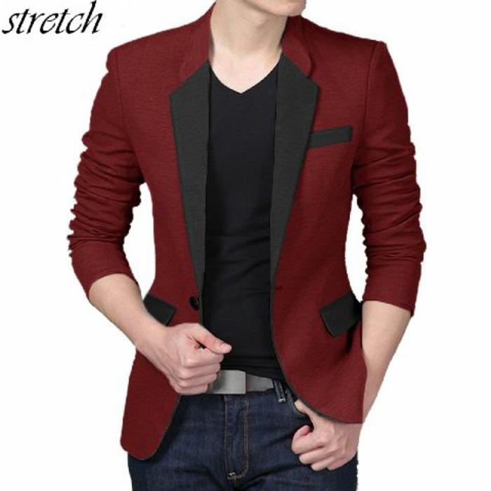Butikonline83 - Pakaian Blazer Pria Katun Stretch - Baju Cowok - Jas Pria - Blazer Maroon