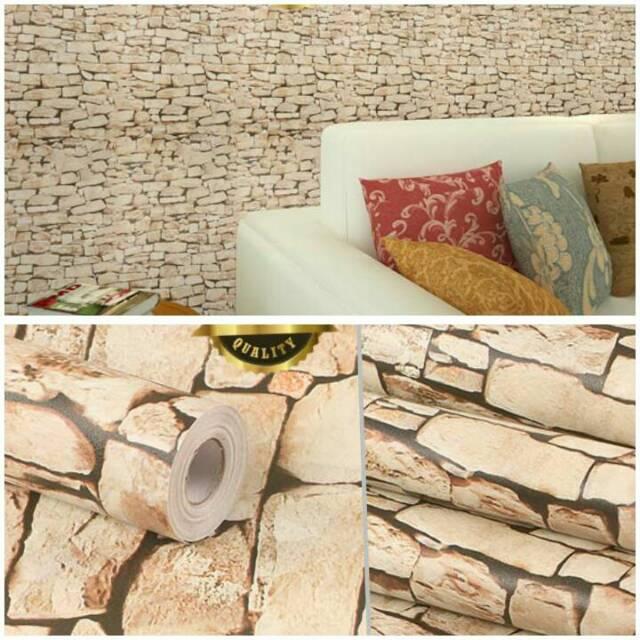 Wallpaper Dinding Murah Ruang Tamu Kamar Batu Coklat Minimalis Indah Terlaris Terbagus Elegan