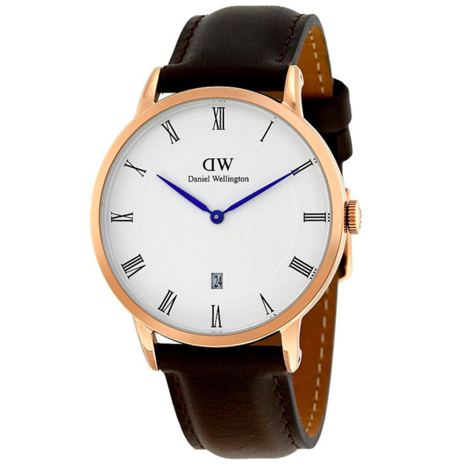 Daniel Wellington Jam Tangan Pria Wanita Strap Kulit 1103DW Dapper Rose Gold Dial Men Women Leather Watch - Brown