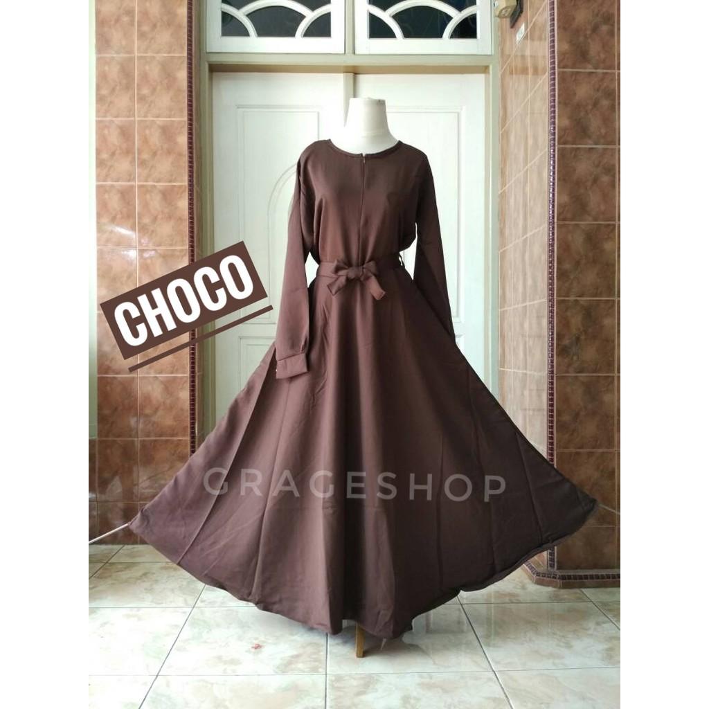 Gamis baloteli umbrella syari abaya busana muslim wanita murah baju panjang katun busui instan abu