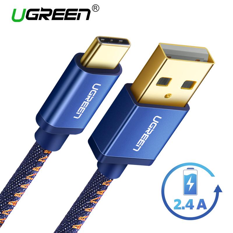 UGREEN 100CM Type C Cord Quick Charge for Samsung s8 Samsung s9 Huawei handphone hp Jeans Braided USB Type C to USB Fast Charger Cable Cord