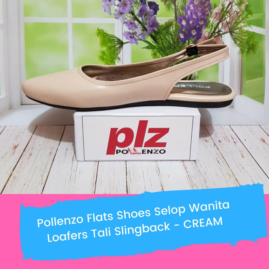 Pollenzo Flats Shoes Selop Wanita Loafers Tali Slingback - CREAM
