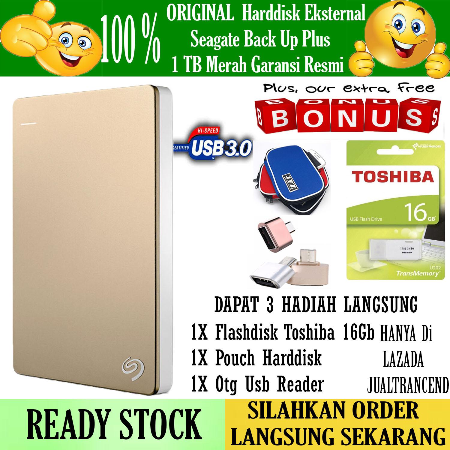 Seagate Backup Plus Slim 1TB - HDD - HD - Hardisk External 2.5 - Gold + Gratis Flashdisk 16Gb Toshiba 2.0 + Pouch Harddisk + Otg Mini Reader