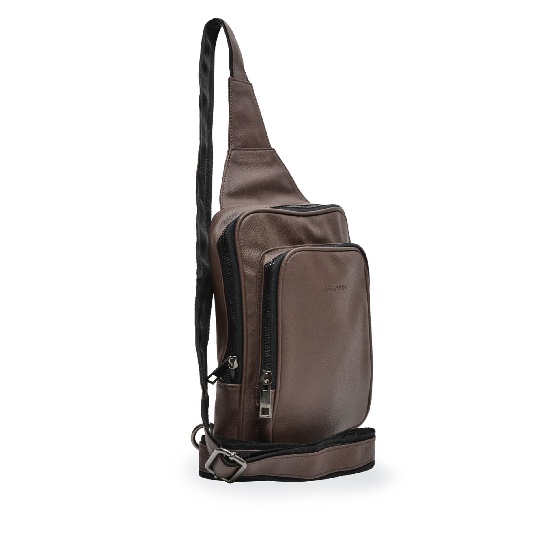 BREWYN BLACK LABEL Premium PU leather sling bag / Tas selempang PU leather JASON - COKLAT