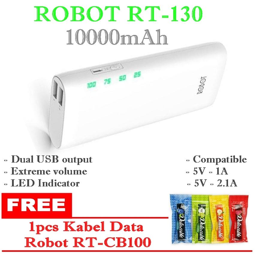ROBOT Powerbank Original RT130 2 USB Port/ 10000 mAh - Putih