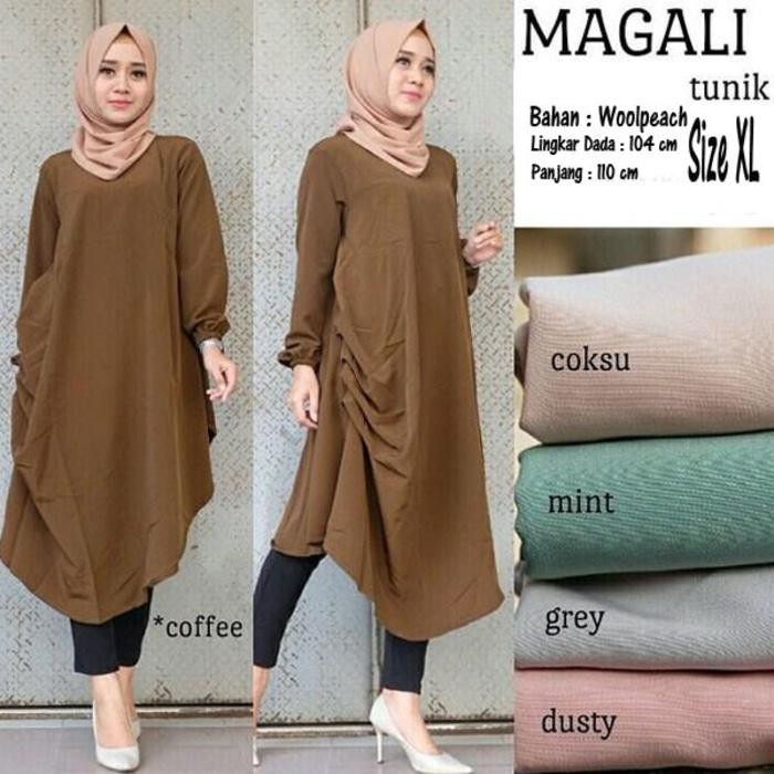 Baju Atasan Wanita Magali Tunik Blouse Baju Muslim Blus Muslim - Coffe, XL / Baju wanita / baju murah / baju atasan wanita / Baju wanita murah / baju wanita jumbo / baju polos / naju wanita polos / baju pesta / kemeja wanita