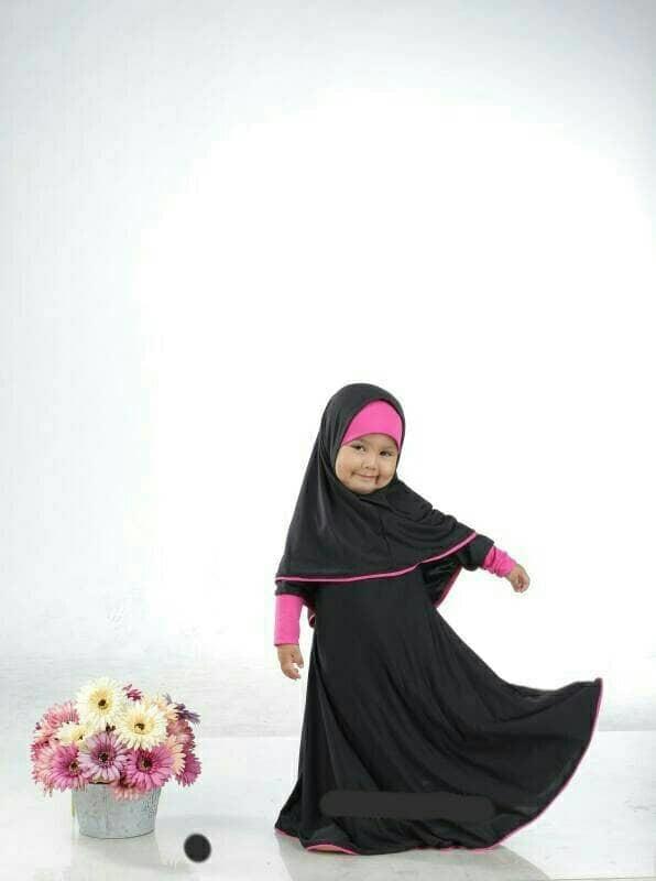 Baju Muslim Gamis Anak Perempuan Rahadian Kids warna Hitam+fanta
