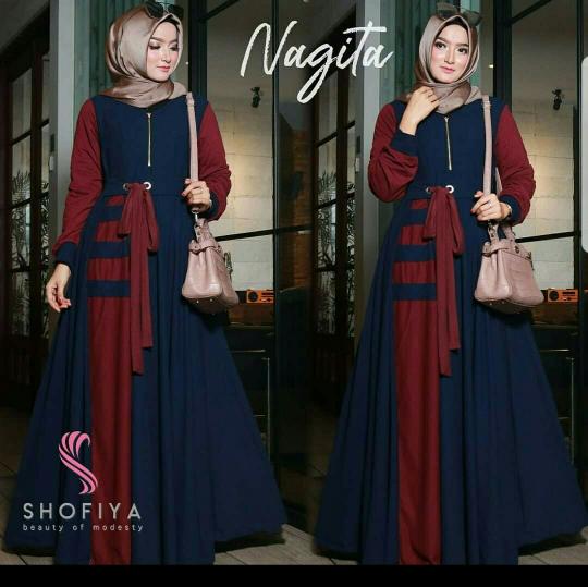 Maxi Nagita Baloteli Navi Fashion Wanita Gamis Dres Baju Muslim