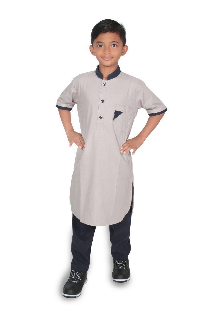 Setelan baju koko Anak pria lengan pendek- umur 1-12 tahun-Kode E01-ABU