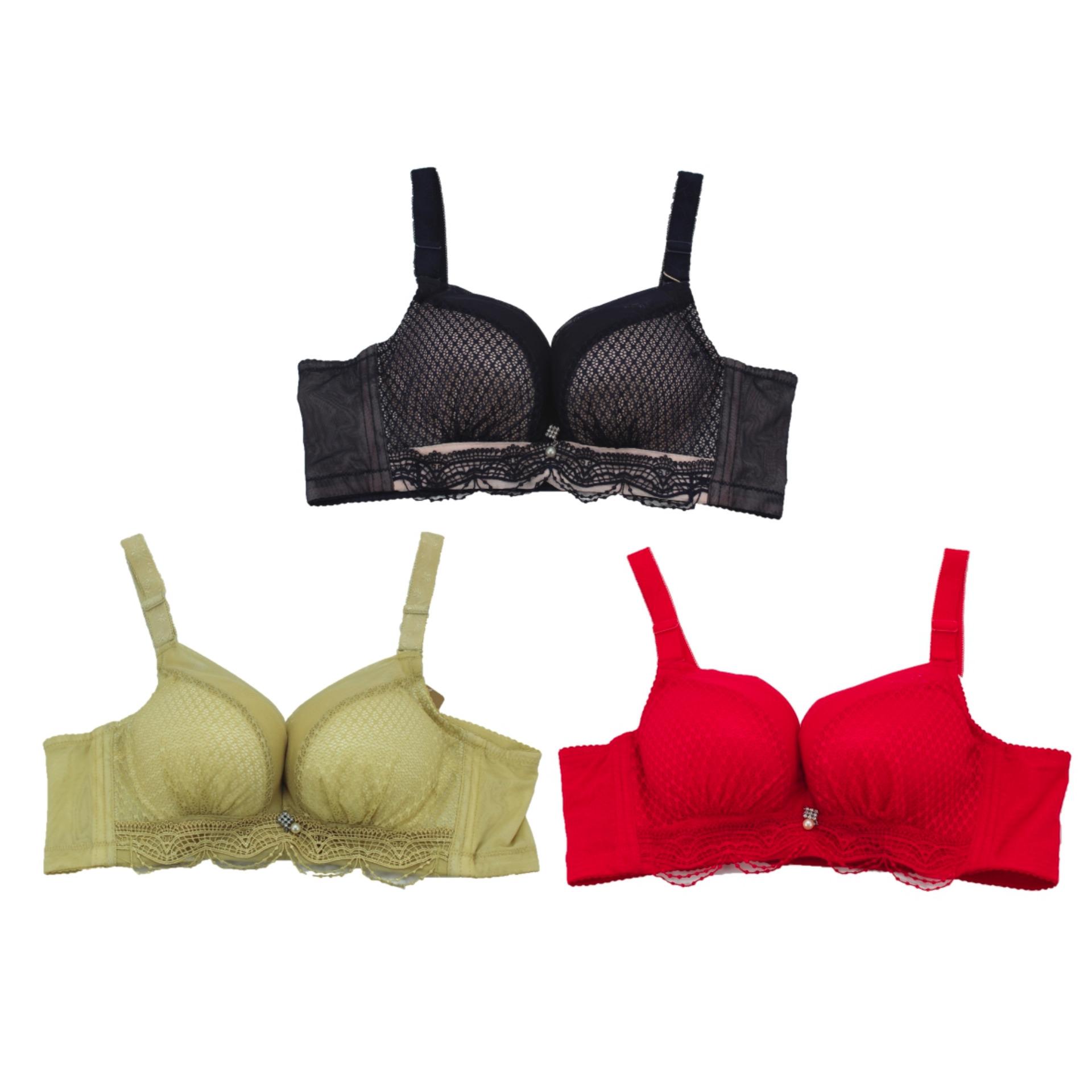 WEITECH BRA DENGAN BUSA DAN KAWAT MOTIF BROKAT CANTIK 6625 3 PCS