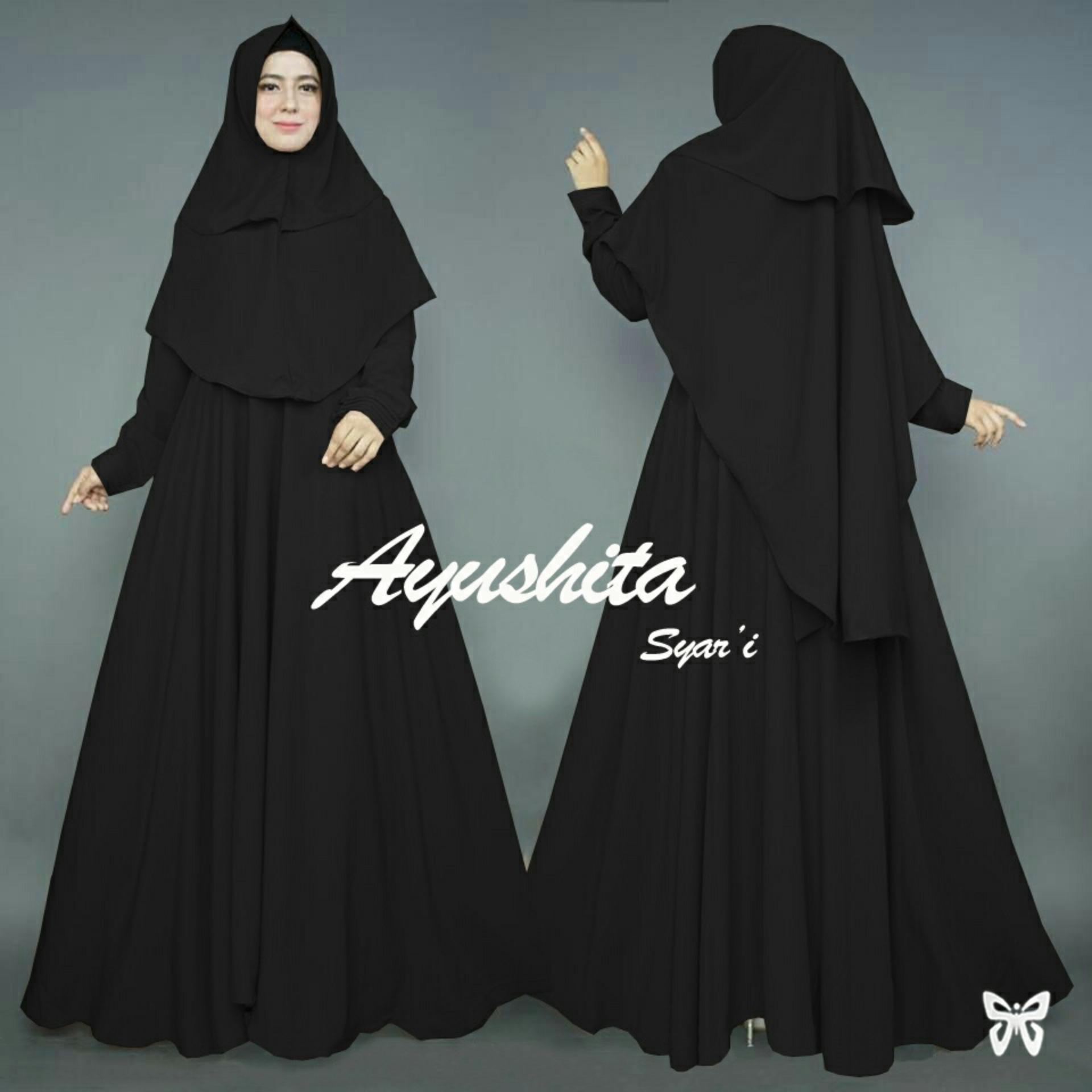 Busana Tunik Dress Gamis Syari Maxi Muslim Ayushita - Black