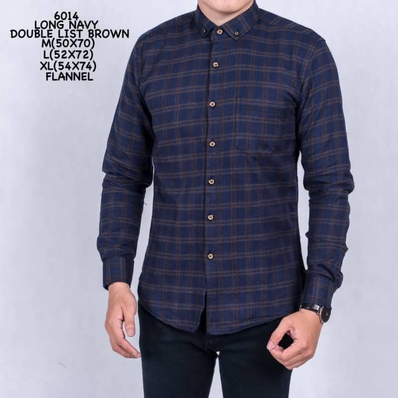 FashionPedia™ - Kemeja Lengan Panjang Pria Terkini - Long Navy Double List Brown (6014)