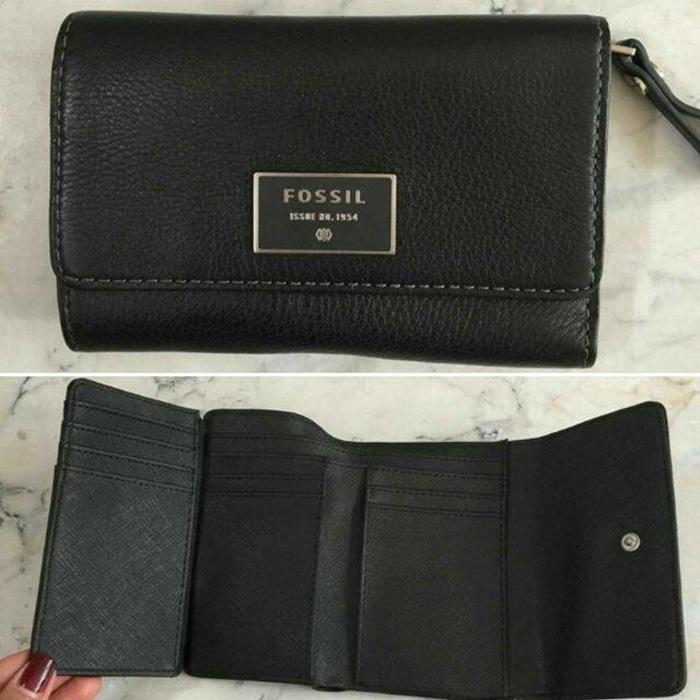 Dompet Fossil Original Small Dawson Trifold Black and espresso NWT - 5qbPa1