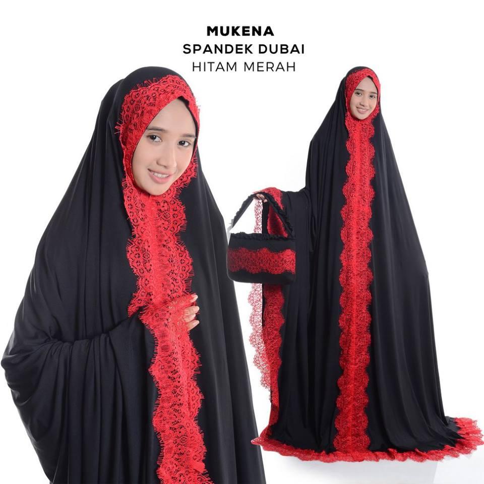Mukena Dewasa Spandek Model Terbaru Bermotif Cantik Warna Hitam Merah