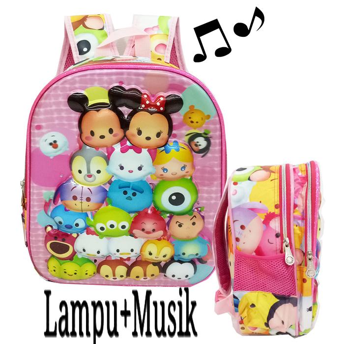 Onlan Tas Ransel TK Lampu + Music Karakter Anak Perempuan 5D Timbul Hologram Unik Import
