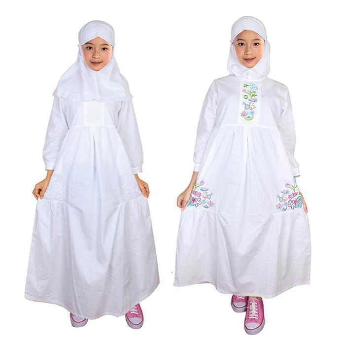 Fayrany FGP-005 size 7 - 12 Busana Muslim Gamis Anak - Putih - Bordir Warna