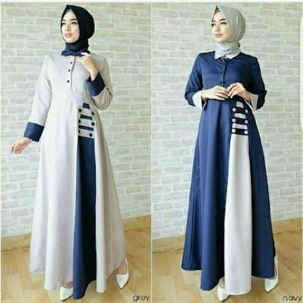 Esia Maxi Simpel Navy Abu Gamis Dress Trendy Gaul Baju Wanita Murah TA