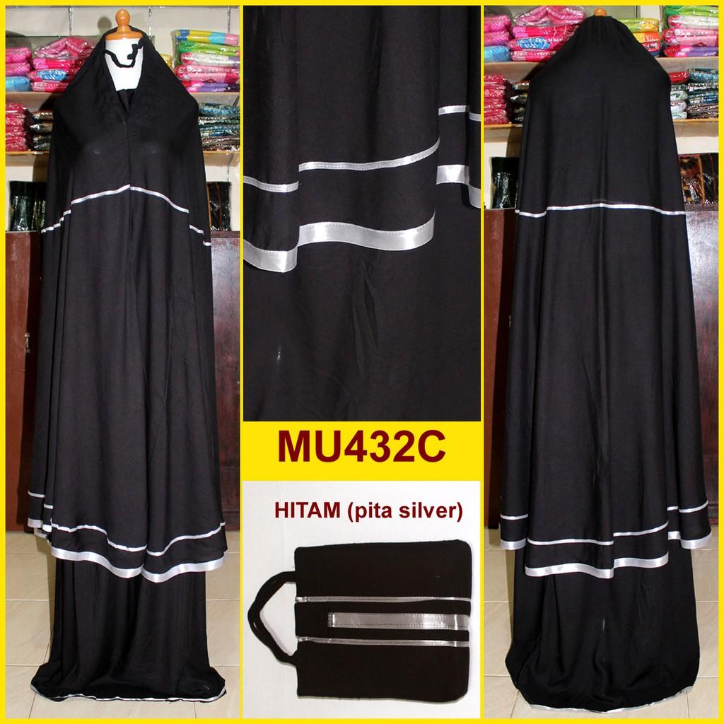 Mukena Katun Rayon Hitam Elegan Lis Pita - MU432C (Pita Silver)